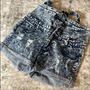 High Waisted Distressed Short Overalls